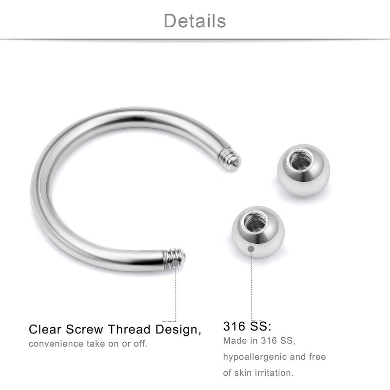 SCERRING 16g Lip Rings Stainless Steel Horseshoe Labret Monroe Lip Rings Nail Tragus Helix Earrings Studs Ring Medusa Piercing Jewelry 8mm 36PCS Silver - Image 2